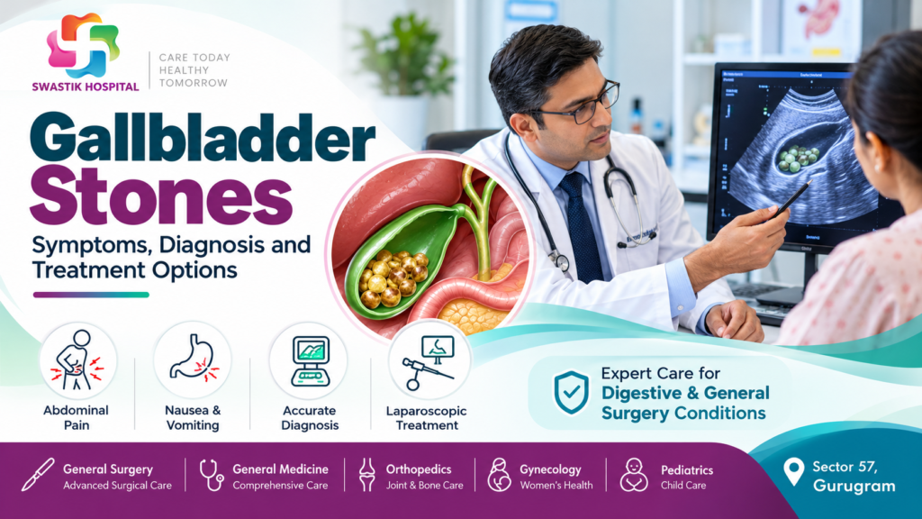Gallbladder stones symptoms, diagnosis and treatment at Swastik Hospital in Gurugram