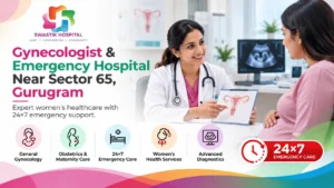 Gynecologist consulting a patient at Swastik Hospital in Gurugram