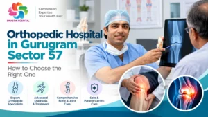 Orthopedic doctor explaining a knee X-ray to a patient at Swastik Hospital
