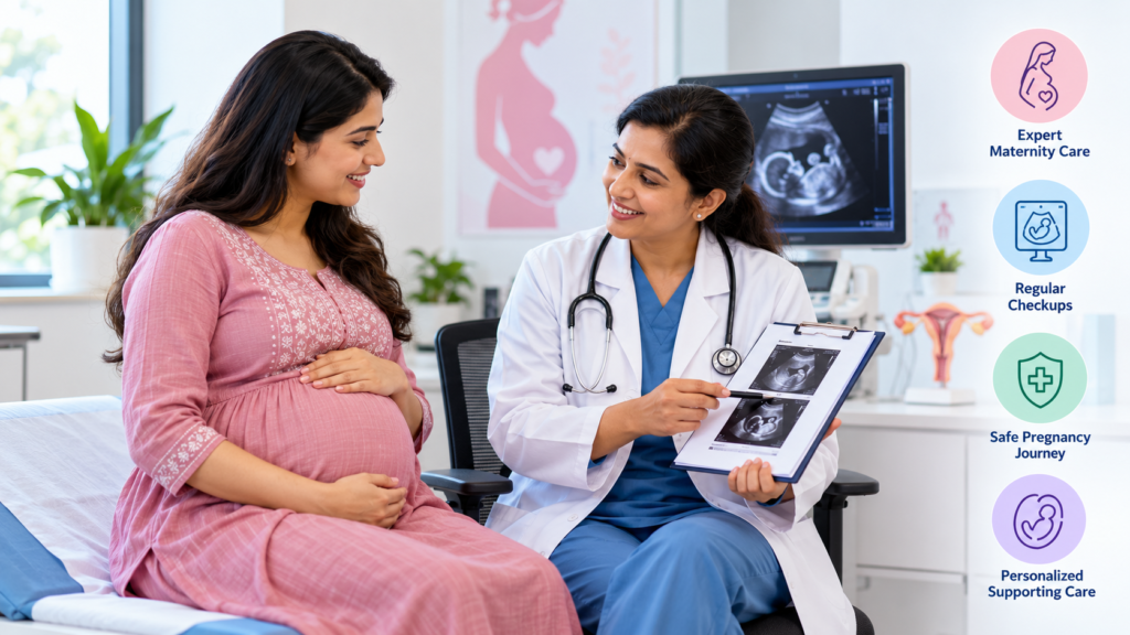 Pregnant woman consulting a gynecologist at a hospital in Gurugram